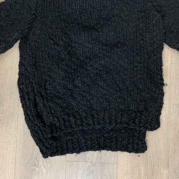 Women's Wolf & Cecil Merino Wool Chunky Knit Sweater Turtleneck Black Cutout - Picture 10 of 16